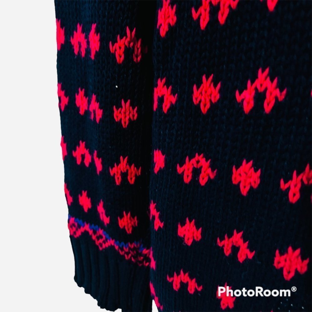 Vintage Floral Snowflake Cottage Core-Oversized Fisherman Chunky Black Sweater2X - Picture 3 of 6